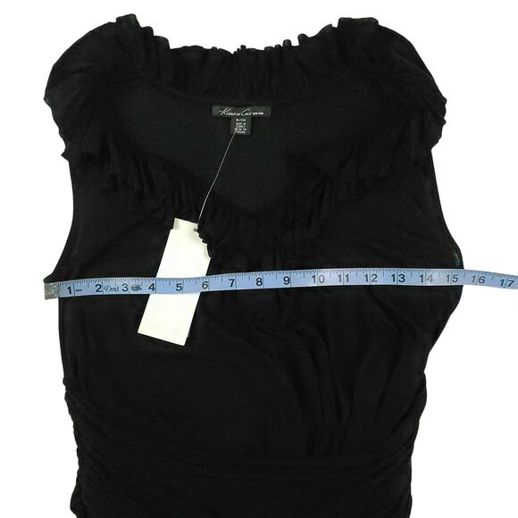 Kenneth Cole New York Tank Top SZ Small Black Tencel Vneck Ruffle Shirt Blouse - Picture 5 of 5
